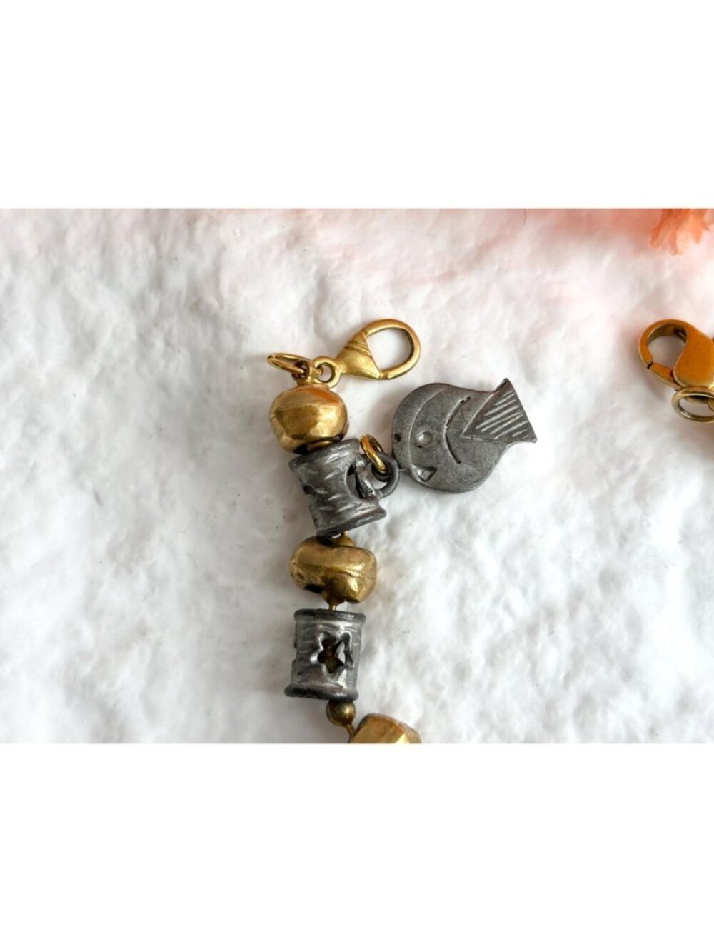Liz Clairborne Gold & Silver Toned Beaded Terre Earth Medallion Pendant Bracelet - Picture 9 of 16